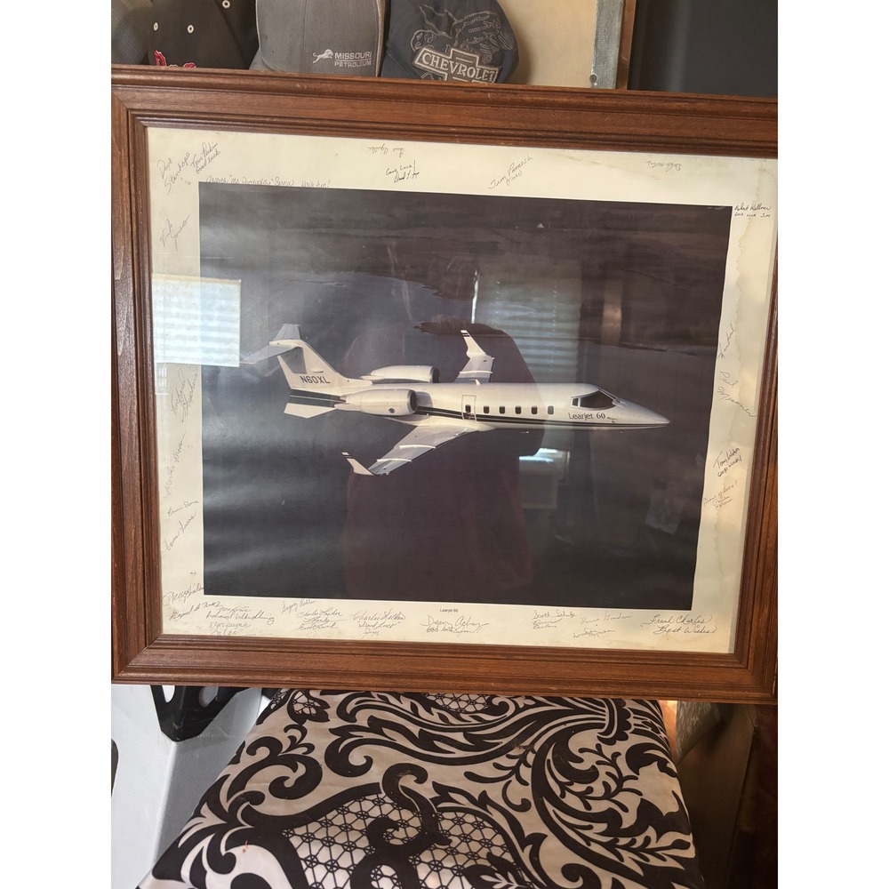 Vintage Learjet 60 N60XL Framed Signed Aviation Photograph Wall Art 27.5x22.5